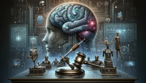 An illustrative composition showcasing the juxtaposition of traditional legal symbols, including patents and gavels, with futuristic elements like AI brains and digital circuitry, symbolizing the revival and potential strategic importance of prior user rights defense in the era of emerging technologies such as AI, against the backdrop of the America Invents Act (AIA) reforms.