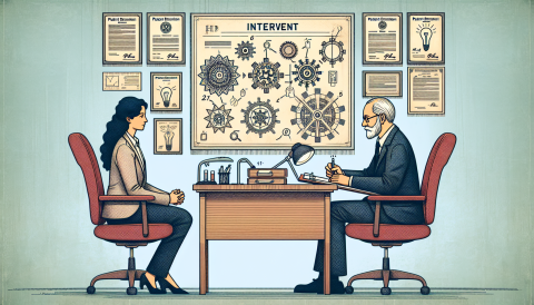 An image of a person having a discussion with a USPTO examiner during a patent examination process.