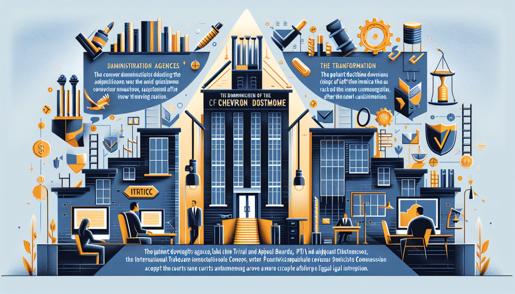 Chevron法理の終焉:行政機関の権限の縮小される中、PTAB・ITCにおける特許業務はどう変わる? - Image depicting the impact of the Loper Bright ruling overturning Chevron doctrine on administrative agencies' authority, specifically affecting PTAB and ITC in the realm of patent law.