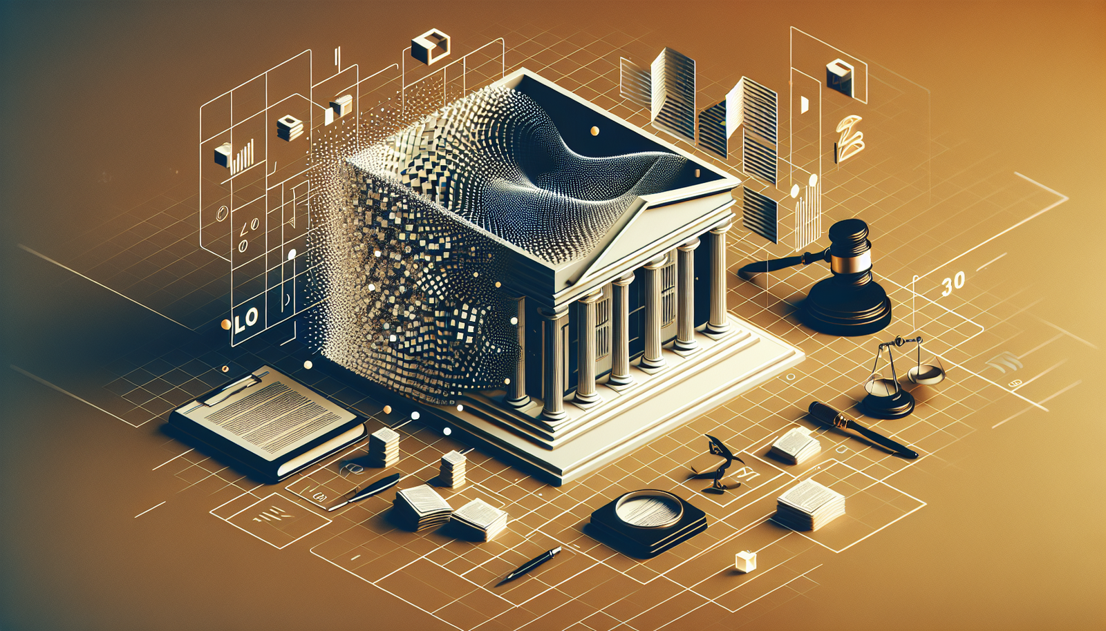 An illustration depicting the legal and ethical challenges of AI-generated art mimicking Studio Ghibli's distinctive style, with symbolic representations of copyright law, artistic creativity, and technological innovation