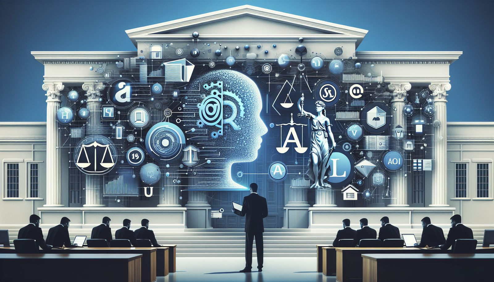 AI創作物の著作権に関する法的判断を示す米国裁判所のコンセプト図