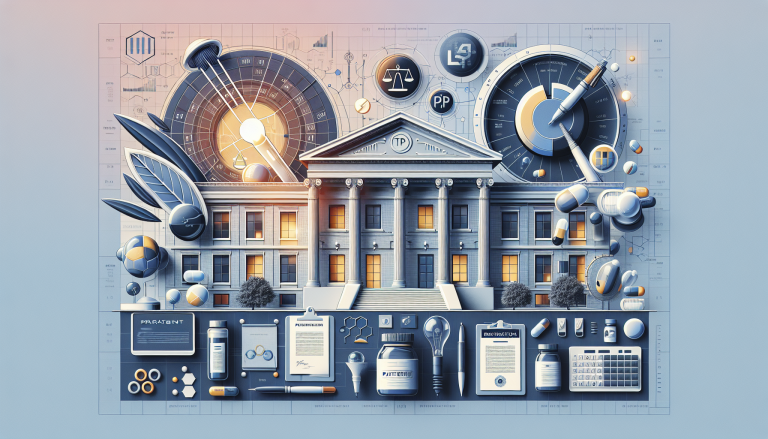 A diagram or chart illustrating the Regeneron v. Mylan patent case and the legal principles of claim interpretation involving separate claim elements and pharmaceutical patent design strategies