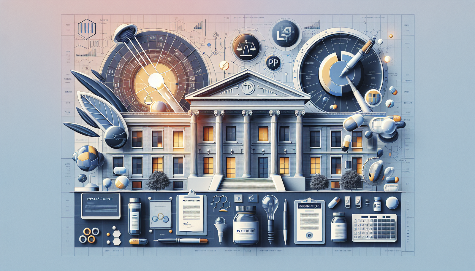A diagram or chart illustrating the Regeneron v. Mylan patent case and the legal principles of claim interpretation involving separate claim elements and pharmaceutical patent design strategies