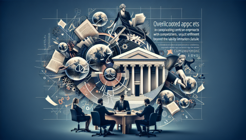 An illustration depicting a legal document being scrutinized with a magnifying glass, symbolizing the intricate analysis of contract clauses and intellectual property disputes between competing companies in the Pemco v. Boeing case.