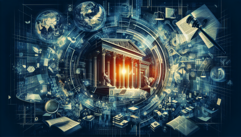 Two businessmen in suits standing in front of a Chinese national flag, symbolizing a legal dispute over economic espionage and sovereign immunity