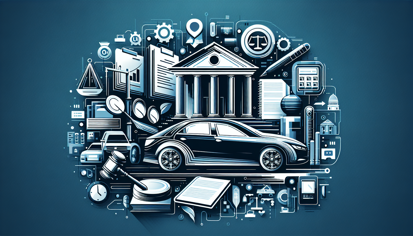 A detailed illustration showing a sleek black muscle car (Eleanor from Gone in 60 Seconds) with legal documents and copyright symbols in the background, symbolizing the complex legal discussion about character copyright for automobiles